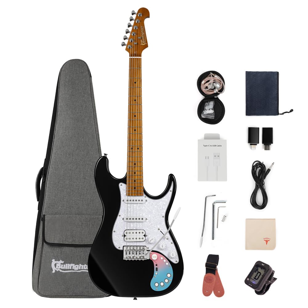 Smart Electric Guitar Kit D160SE with Effects System, SSH Pickup & Loop Drum Machine - Roasted Maple Fretboard All-in-One Performance Guitar for Beginners to Pros (Black) | Perfect for Live Shows, Studio Recording & Home Practice