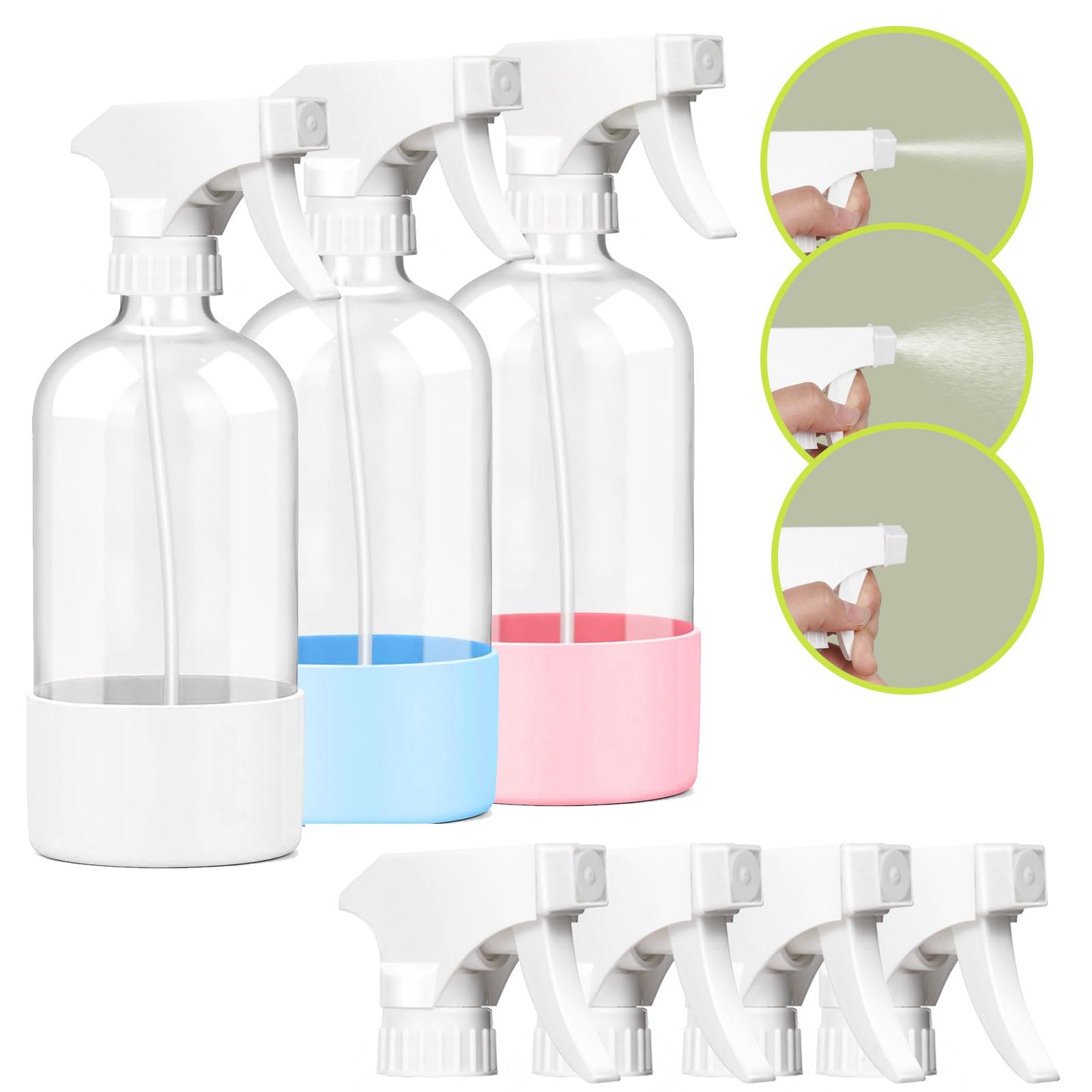 3 Pack 16 oz Glass Spray Bottles with Silicone Sleeve - Refillable Reusable Bottles with Adjustable Nozzle for Hair Care, Cleaning Solutions, Essential Oils & DIY Beauty Products - Perfect for Home, Salon & Travel Use