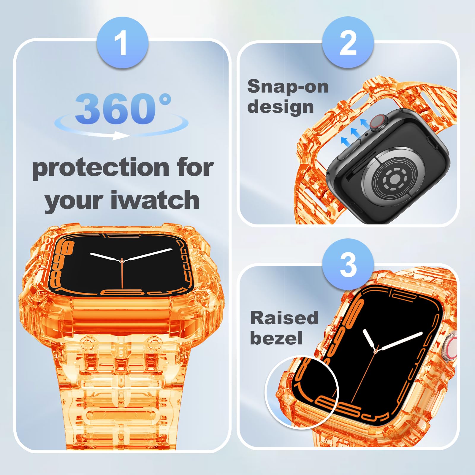 Clear Protective Case & Shockproof Band Compatible with Apple Watch Series 8/7/6/5/4/3/2/1 - 38mm 40mm 41mm 42mm 44mm 45mm Sizes - Perfect for Sports, Workouts & Everyday Wear