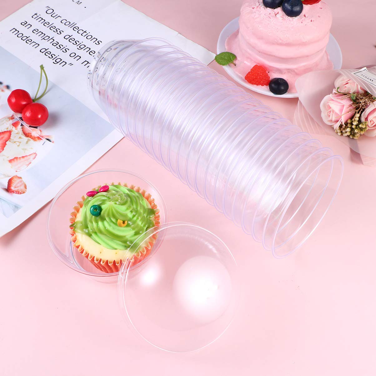 20-Pack Hemoton Clear Disposable Cake Cups with Lids - Transparent Parfait Jars for Yogurt, Pudding & Dessert Sampling | BPA-Free Polystyrene Containers for Parties, Catering & Food Storage