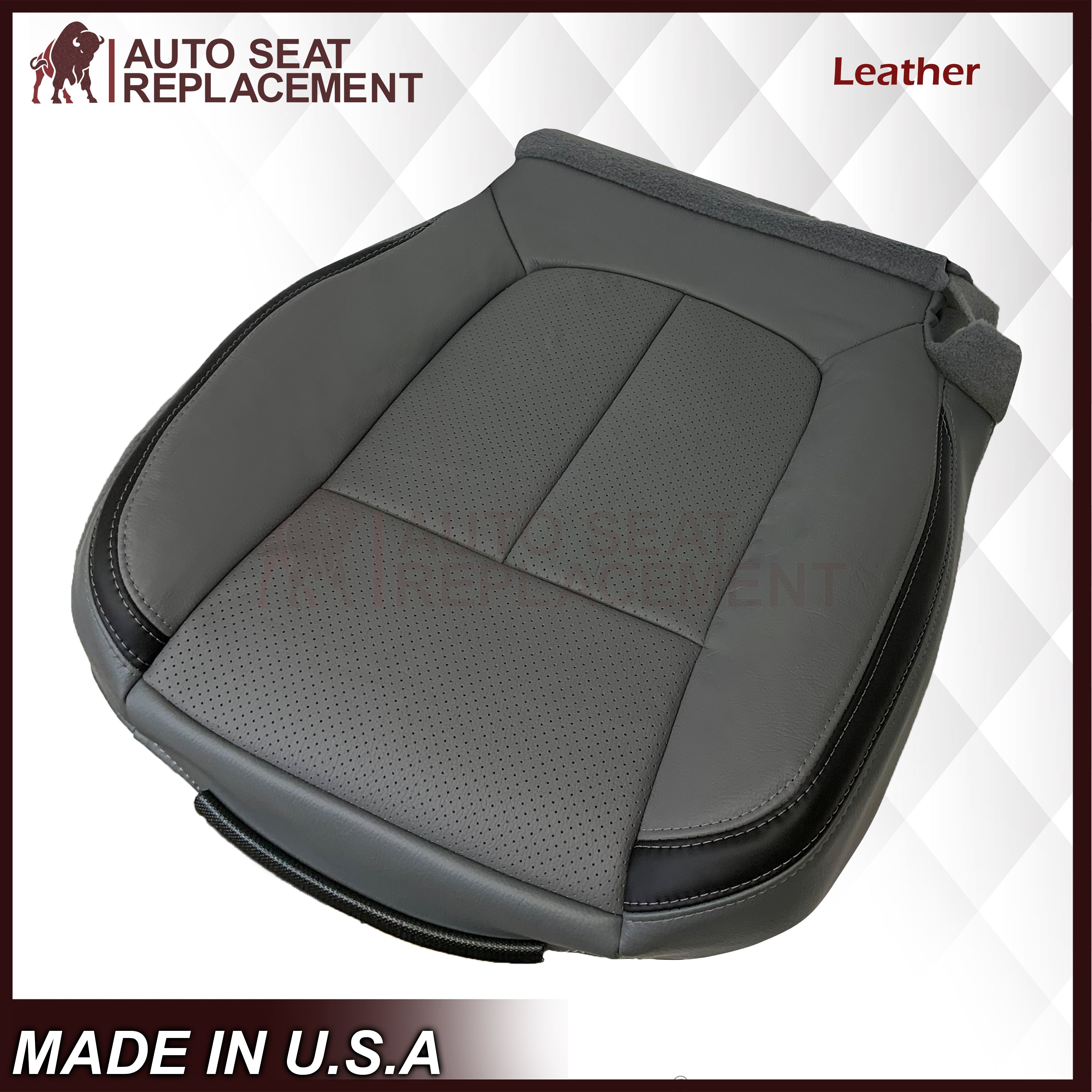 2011-2014 Ford F-150 Platinum Edition Perforated Genuine/Synthetic Leather Seat Covers - Steel Gray with Black Trim | Premium Car Interior Upgrade for Comfort & Style
