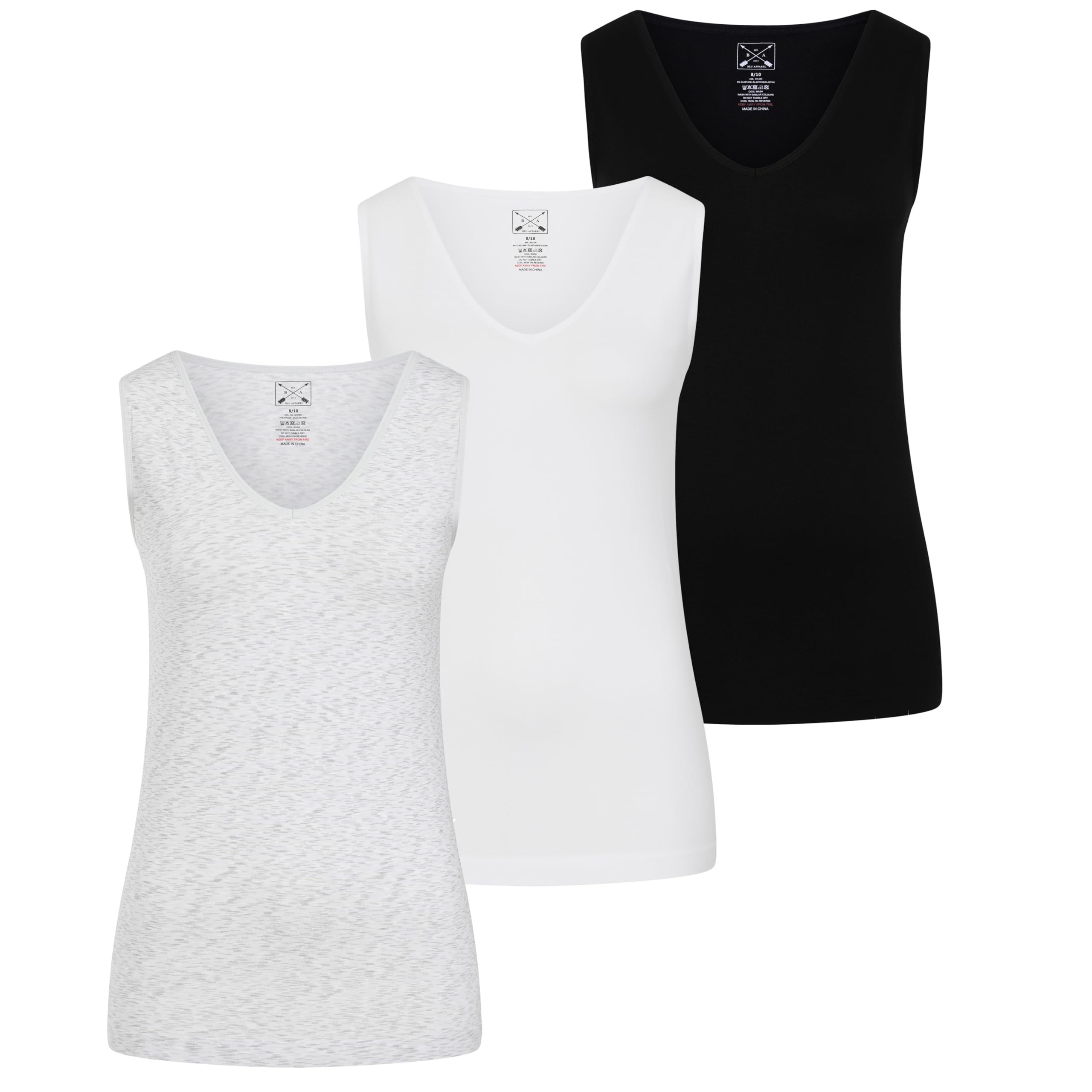 Women's Supersoft Seamless Tank Tops 3-Pack - Comfortable Wide Strap Casual Vest Tops for Women (UK 8-22) in Black, White & Grey - Perfect for Holidays, Travel & Everyday Wear