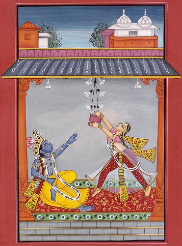 Krishna Asks for Butter - Handmade Watercolor Painting on Paper by Artist Kailash Raj - Perfect for Home Decor, Indian Art Collection, and Spiritual Gifts