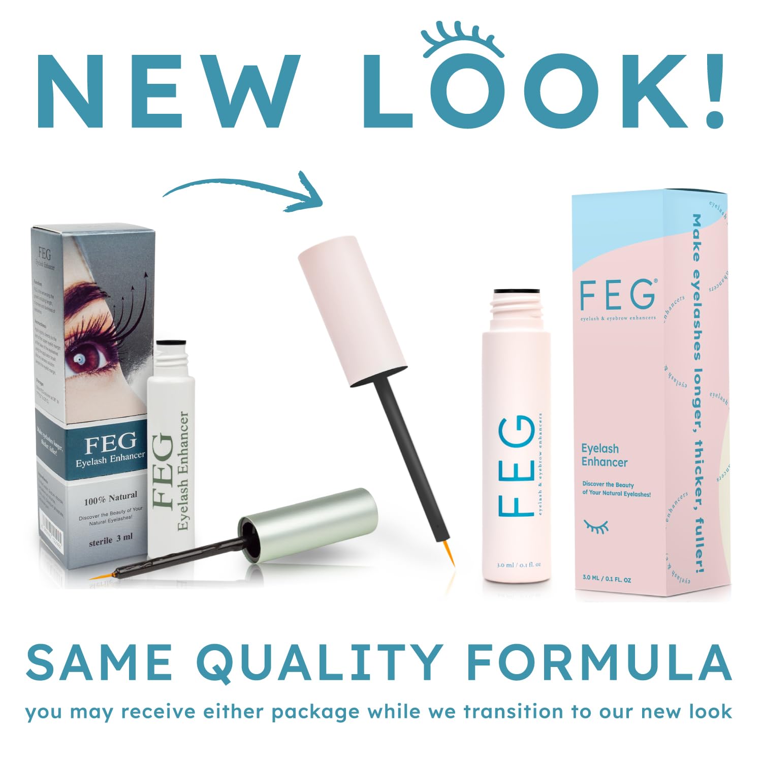 FEG Eyelash Growth Serum with Natural Ingredients - 2 Pack of 3ml Tubes | Fast Acting Lash Enhancer for Thicker, Longer & Fuller Eyelashes | Stimulates Natural Growth | Perfect for Daily Use & Special Occasions