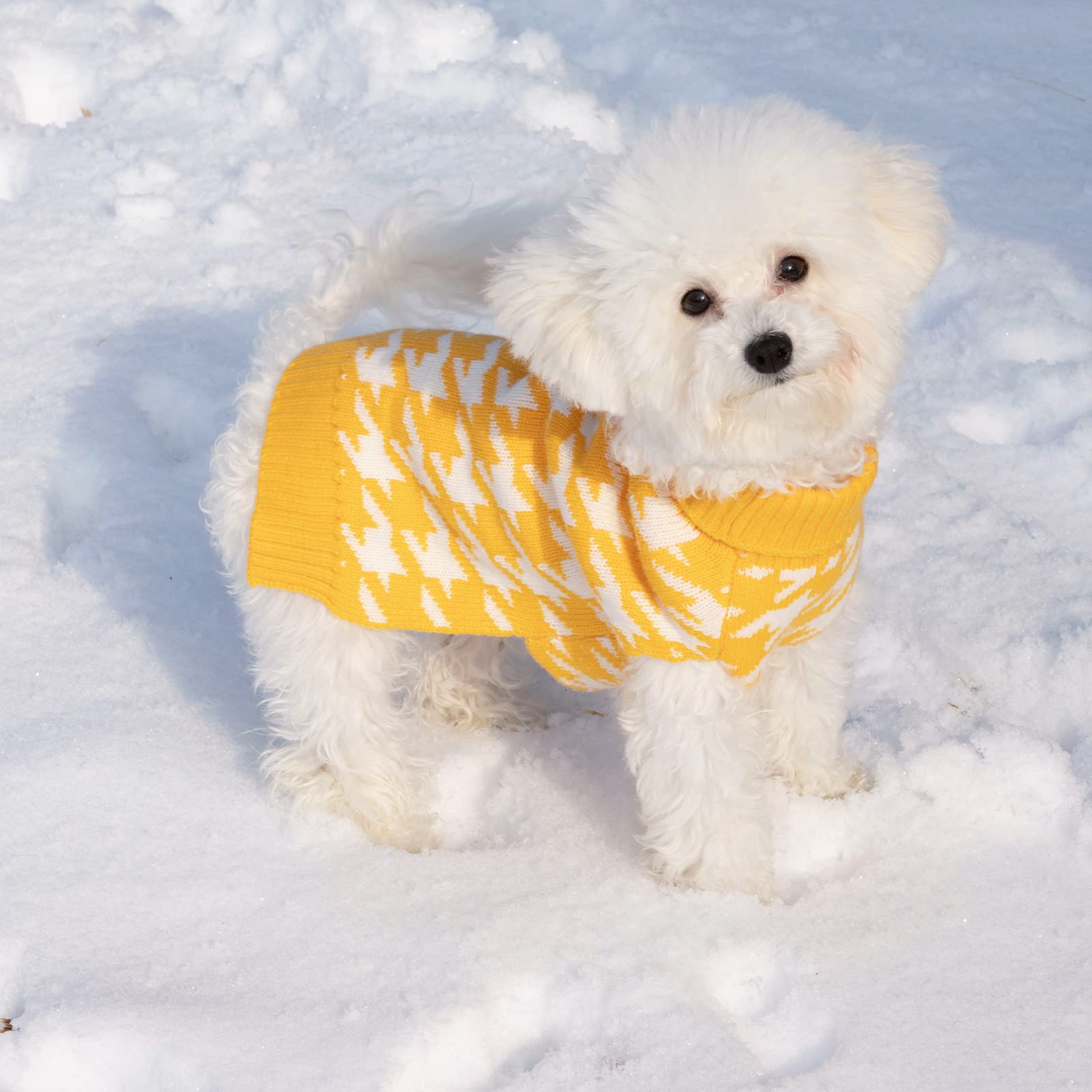 CuteBone Houndstooth Turtleneck Dog Sweater - Warm Winter Pullover for Small Dogs & Cats (Medium Size) | Cozy Pet Clothes for Indoor & Outdoor Activities