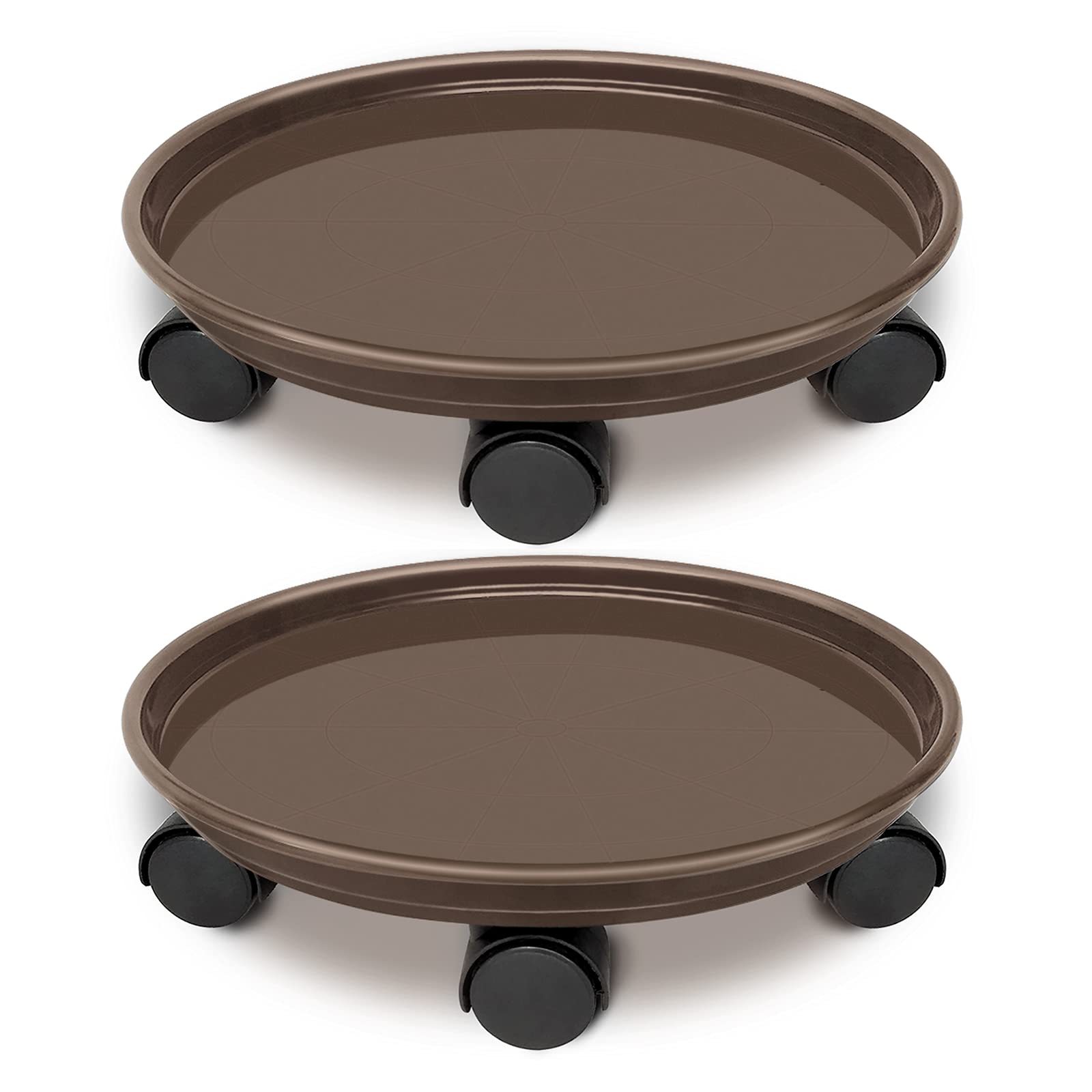 2 Pack 14 Inch Rolling Plant Caddy with 5 Wheels - Heavy Duty Round Flower Pot Mover for Indoor/Outdoor Use - Plant Dolly Trolley for Garden, Patio, Balcony & Home Decor (Brown)