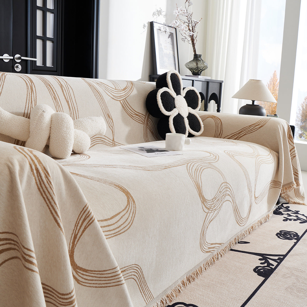 Elegant Ribbon Royale Sofa Cover - Soft Stretchable Furniture Protector for Couches, Loveseats & Sectionals - Perfect for Home Decor, Pet Protection & Daily Use