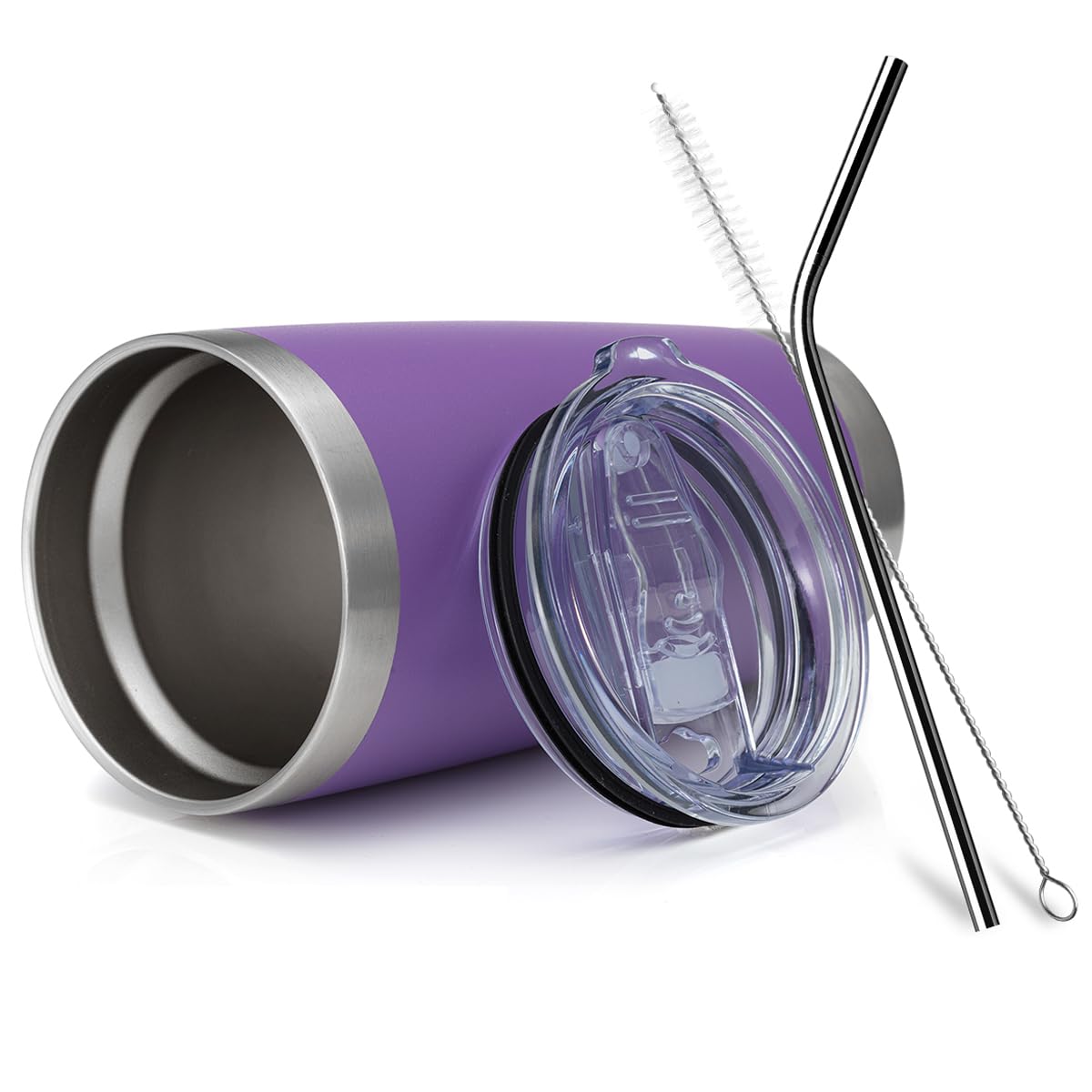 COMOOO 20oz Stainless Steel Tumbler with Lid & Straw - Double Wall Vacuum Insulated Travel Mug - Powder Coated Durable Coffee Cup for Hot & Cold Drinks (Purple, 6 Pack) - Perfect for Office, Gym, Camping & Outdoor Activities