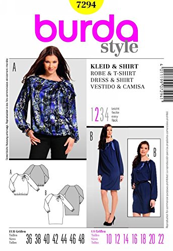 Burda 7294 Women's Dress & Shirt Sewing Pattern - Sizes 10-22 - DIY Fashion for Casual Wear, Office Outfits & Special Occasions