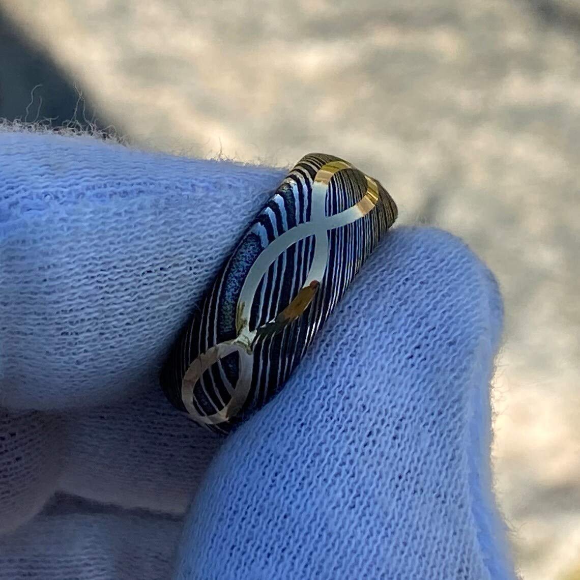 Handmade Damascus Steel Infinity Symbol Ring with Copper Inlay - Custom KE-205-AT Wedding Band, Father's Day Gift for Men (Colors May Vary) | Perfect for Anniversaries, Engagements & Special Occasions