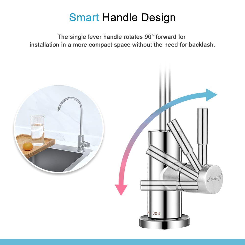 Frizzlife RO Water Filter Faucet - Stainless Steel Drinking Water Faucet for Reverse Osmosis Systems | Brushed Nickel Finish | Fits Most RO Filtration Systems | Perfect for Kitchen Sink & Pure Drinking Water