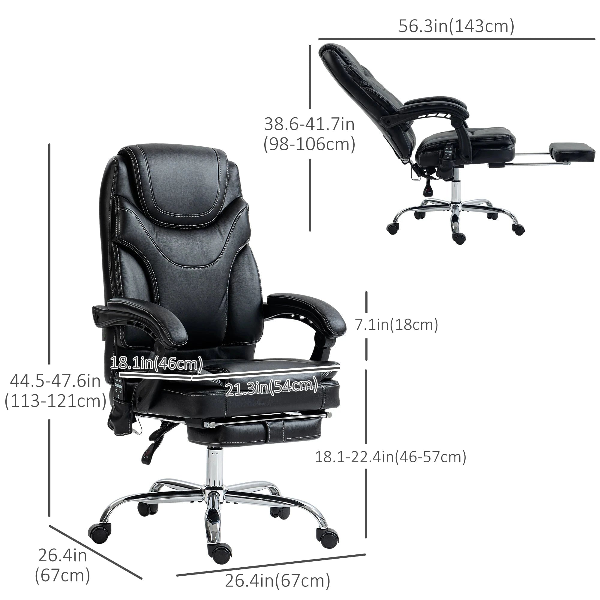 Premium Faux Leather Heated Massage Office Chair with 6-Point Vibration System - Black & Brown Options - Perfect for Home Office, Gaming, and Relaxation