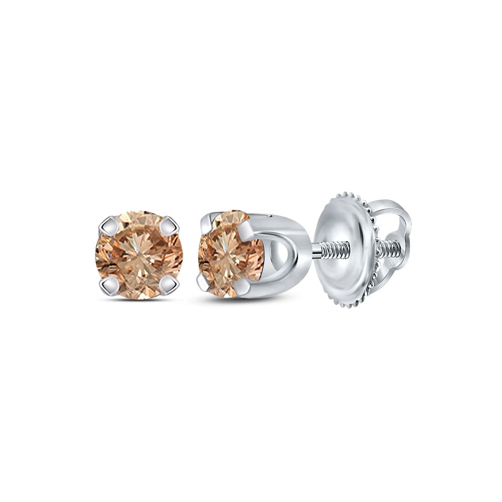 10K White Gold Women's Round Brown Diamond Solitaire Earrings (1/4 CTTW) - Elegant Jewelry for Weddings, Parties & Special Occasions