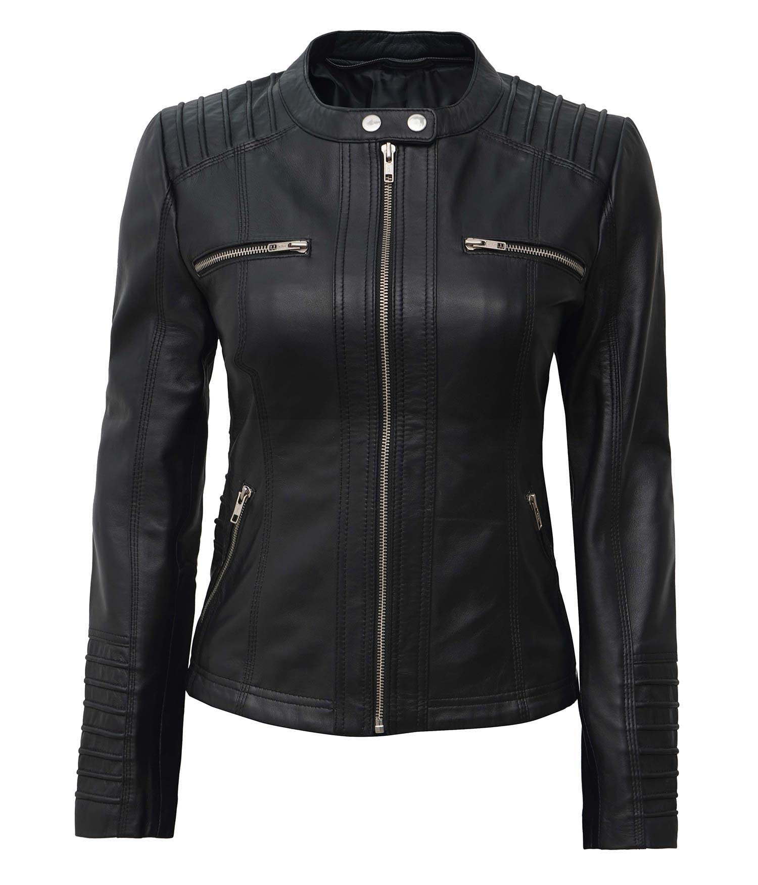 Genuine Lambskin Bomber Jacket for Women - Real Leather Jacket with Removable Hood | Stylish Outerwear for Casual Wear, Night Out & Fall Fashion