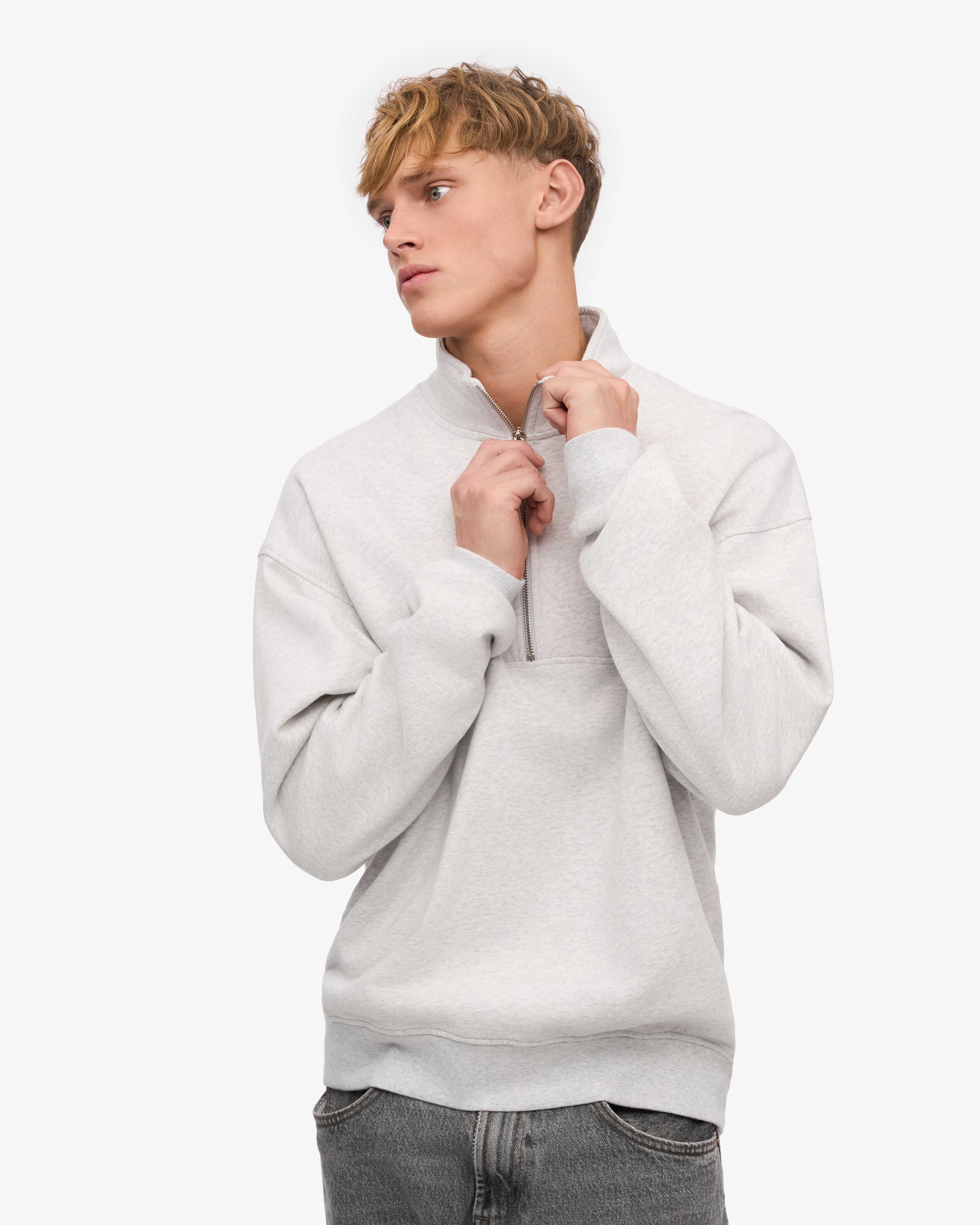 Organic Cotton Quarter Zip Sweater - Snow Melange Color - Perfect for Outdoor Activities & Casual Wear