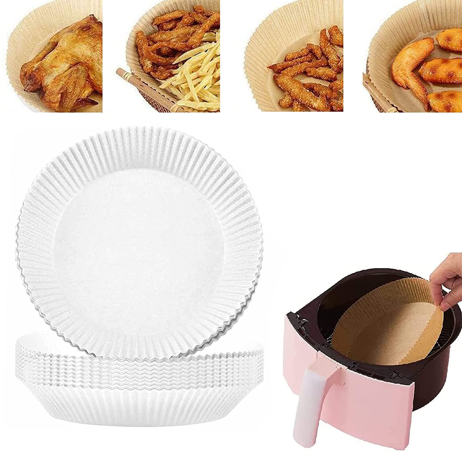 30 Pack Non-Stick Disposable Air Fryer Liners - 7.9 Inch Heavy Duty Oil-Proof Parchment Paper for Baking, Roasting & Frying | Perfect for Philips, Ninja, Cosori & Most Air Fryers | Mess-Free Cooking & Easy Cleanup