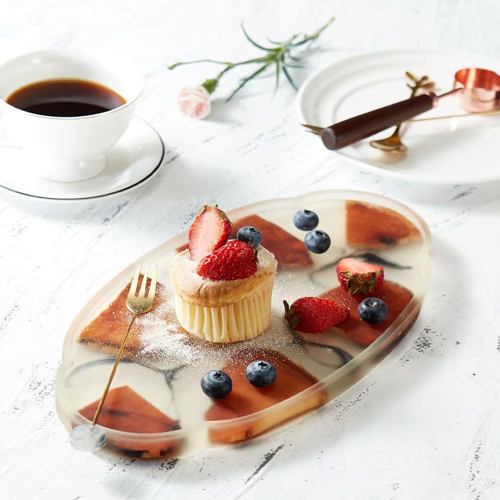 Handmade Resin Coffee Tray - Elegant Decorative Serving Tray for Desserts, Tea & Romantic Candlelit Dinners - Perfect for Home Decor, Gift Giving & Coffee Table Centerpiece