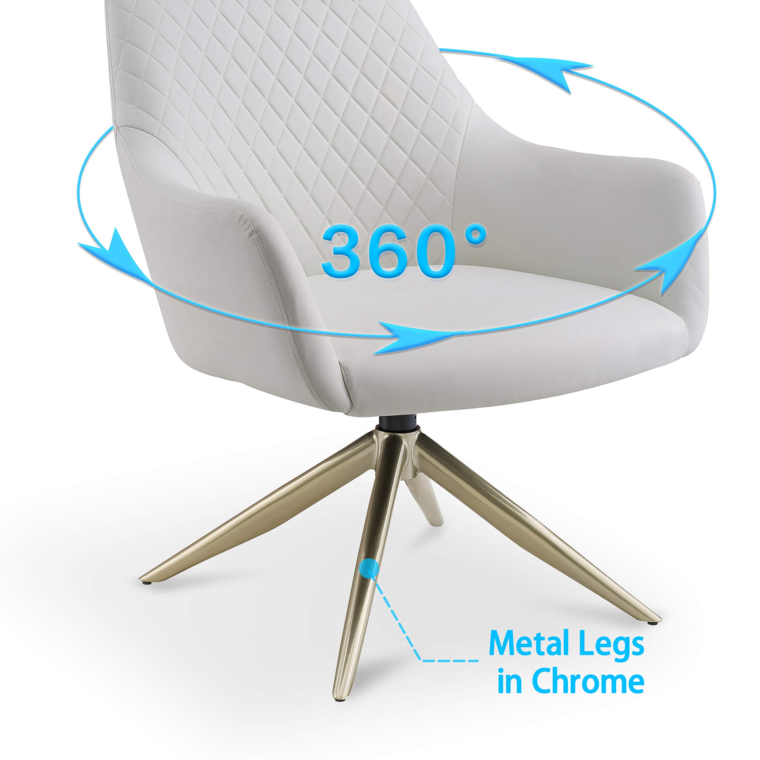 Art Leon Mid Century Modern Swivel Office Desk Chair - No Wheels Faux Leather Accent Armchair for Small Spaces, Bedroom or Home Office - Set of 2 White Chairs - Perfect for Compact Living Rooms, Dormitories & Cozy Workspaces