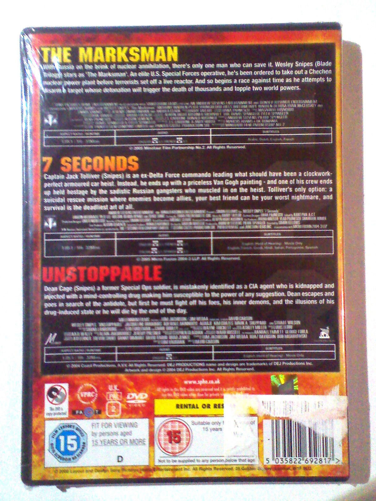 Wesley Snipes Action Movie Collection: Seven Seconds, The Marksman & Unstoppable [DVD 2007] - Perfect for Movie Nights & Action Film Lovers