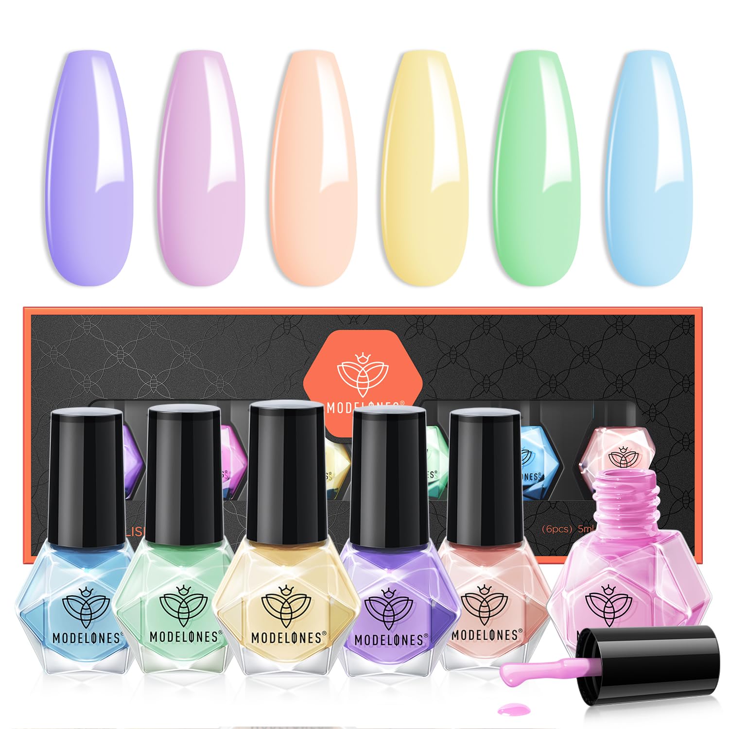 Modelones 6 Colors Pastel Macaron Nail Polish Set - Quick Dry Sweet Pink Green Collection for DIY Manicure & Nail Art | Salon & Home Use | Perfect Summer Gift for Women & Girls