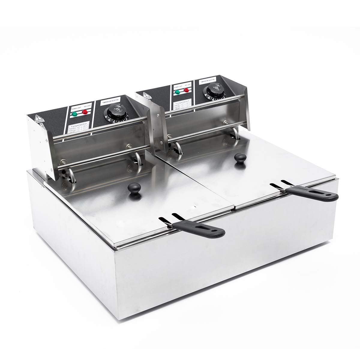Tiziri 5000W 22.8QT Commercial Dual Tank Electric Deep Fryer with Baskets & Lids - Temperature Control Deep Frying Machine for Home & Restaurant Use - Perfect for Chicken Wings, French Fries, and Seafood