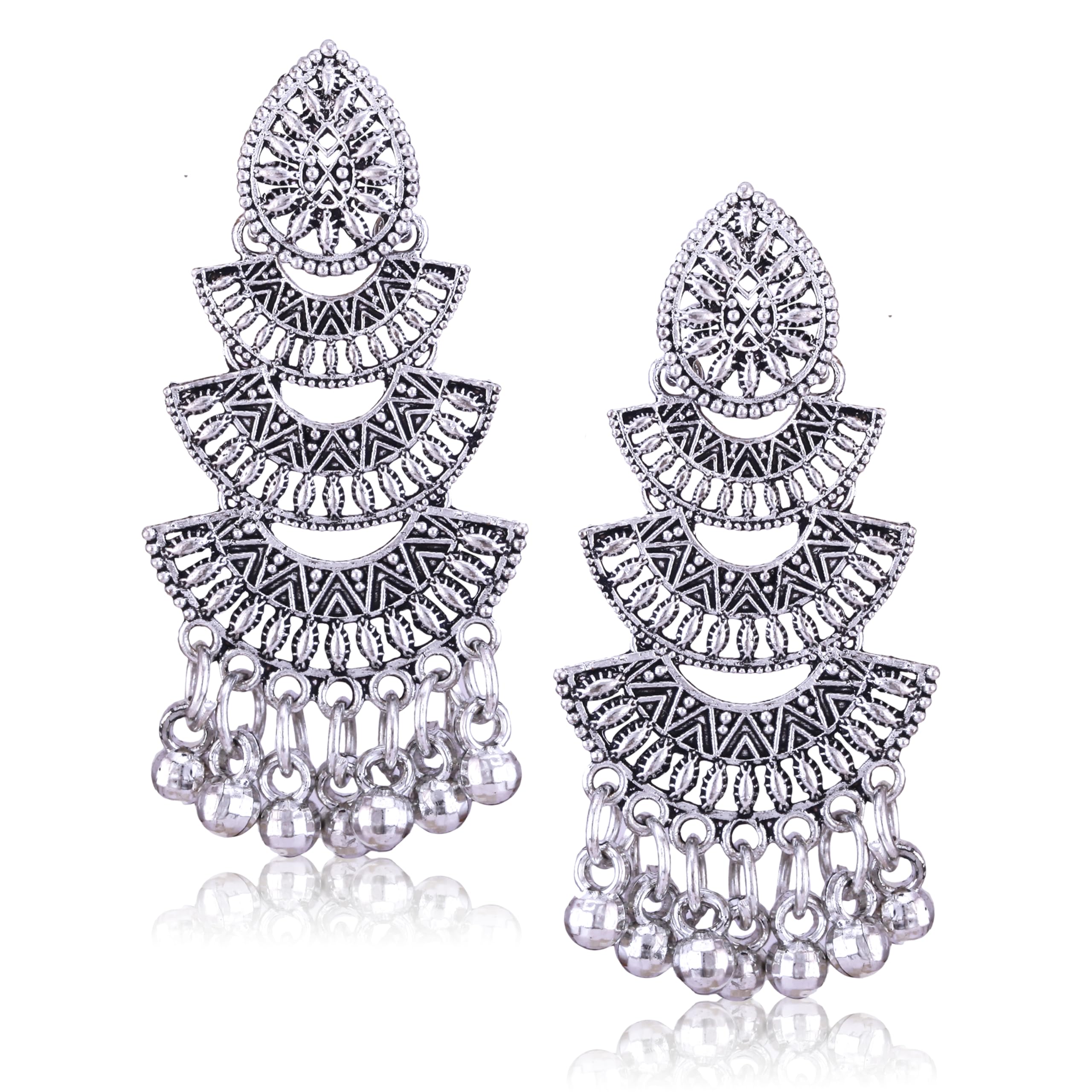 MEENAZ Fashion Oxidized Silver Jhumka Earrings for Women - Traditional South Indian Pearl Chandbali Earrings Set, Stylish Combo for Parties, Weddings & Festive Occasions - M134
