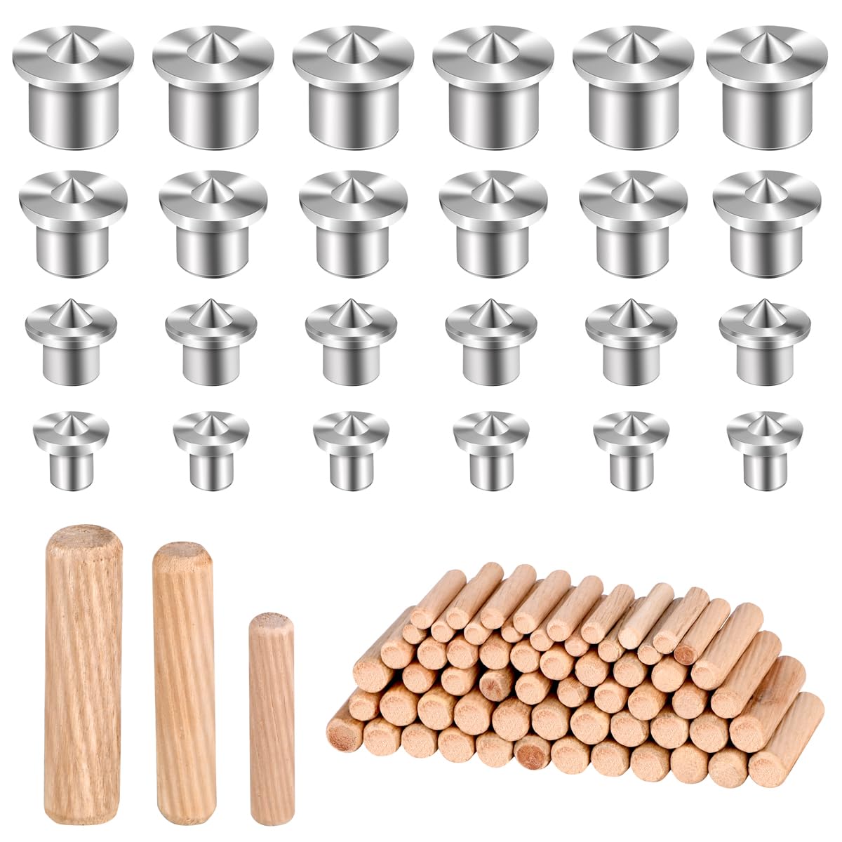 99-Piece Woodworking Dowel Pin Set - 24 Dowel Centering Pins (6/8/10/12mm) & 75 Wood Dowel Pins (6/8/10mm) - Premium Dowel and Tenon Center Transfer Plugs for Furniture Making, Cabinetry & DIY Wood Joinery Projects