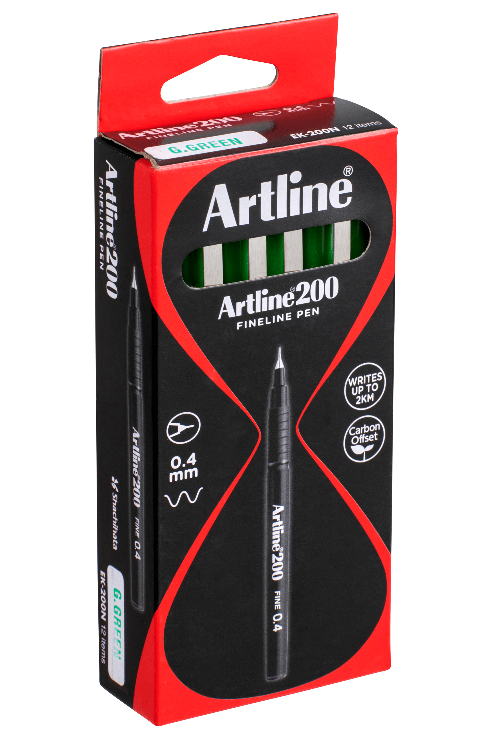 Artline 200 Bright Fineliner Pen 0.4mm Green - Pack of 12 - Perfect for Journaling, Note Taking & Art Projects