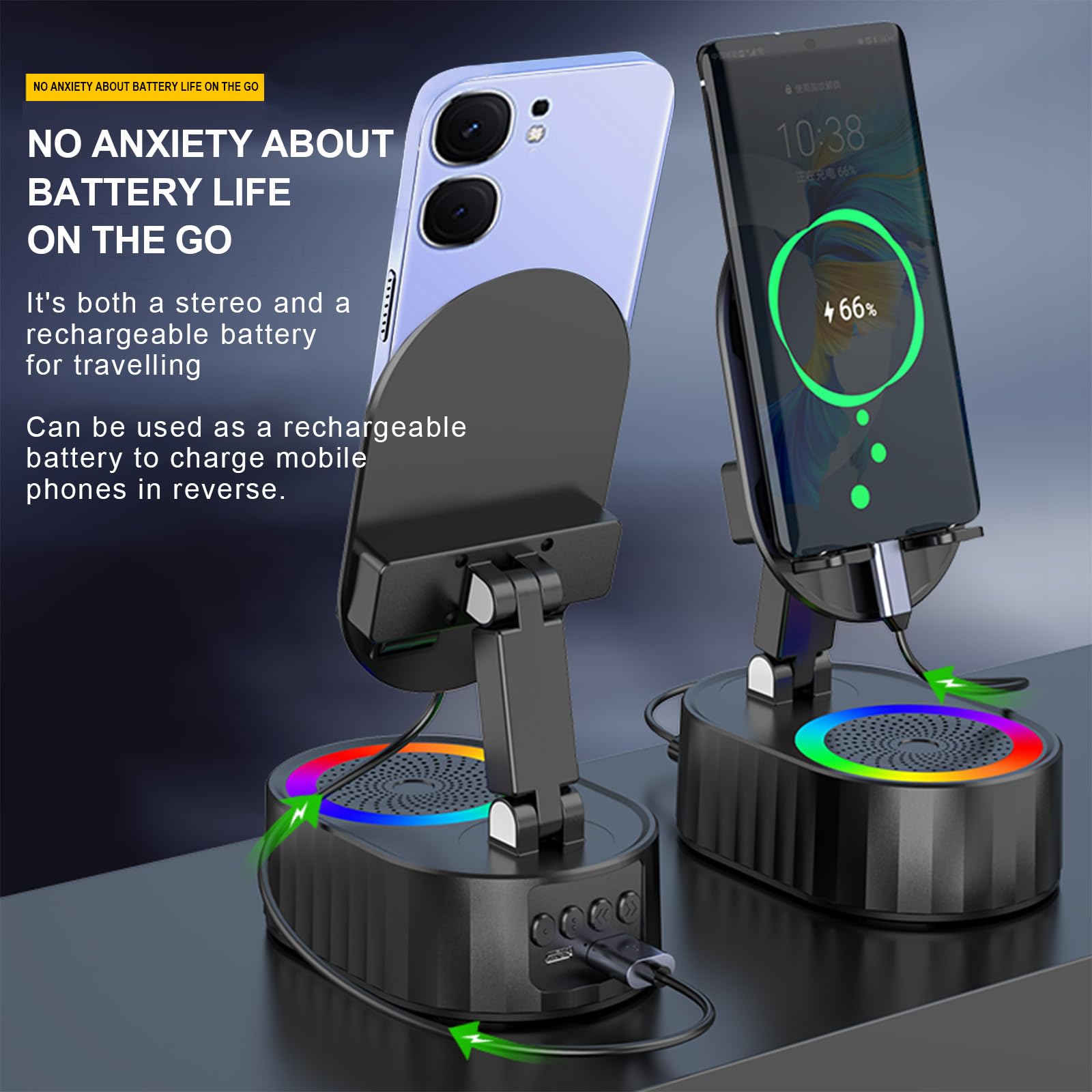 Wireless Bluetooth Speaker with Cell Phone Stand - HD Surround Sound, Qi Wireless Charging, Compatible with iPhone, iPad, Samsung Galaxy - Perfect for Home, Office, and Outdoor Use