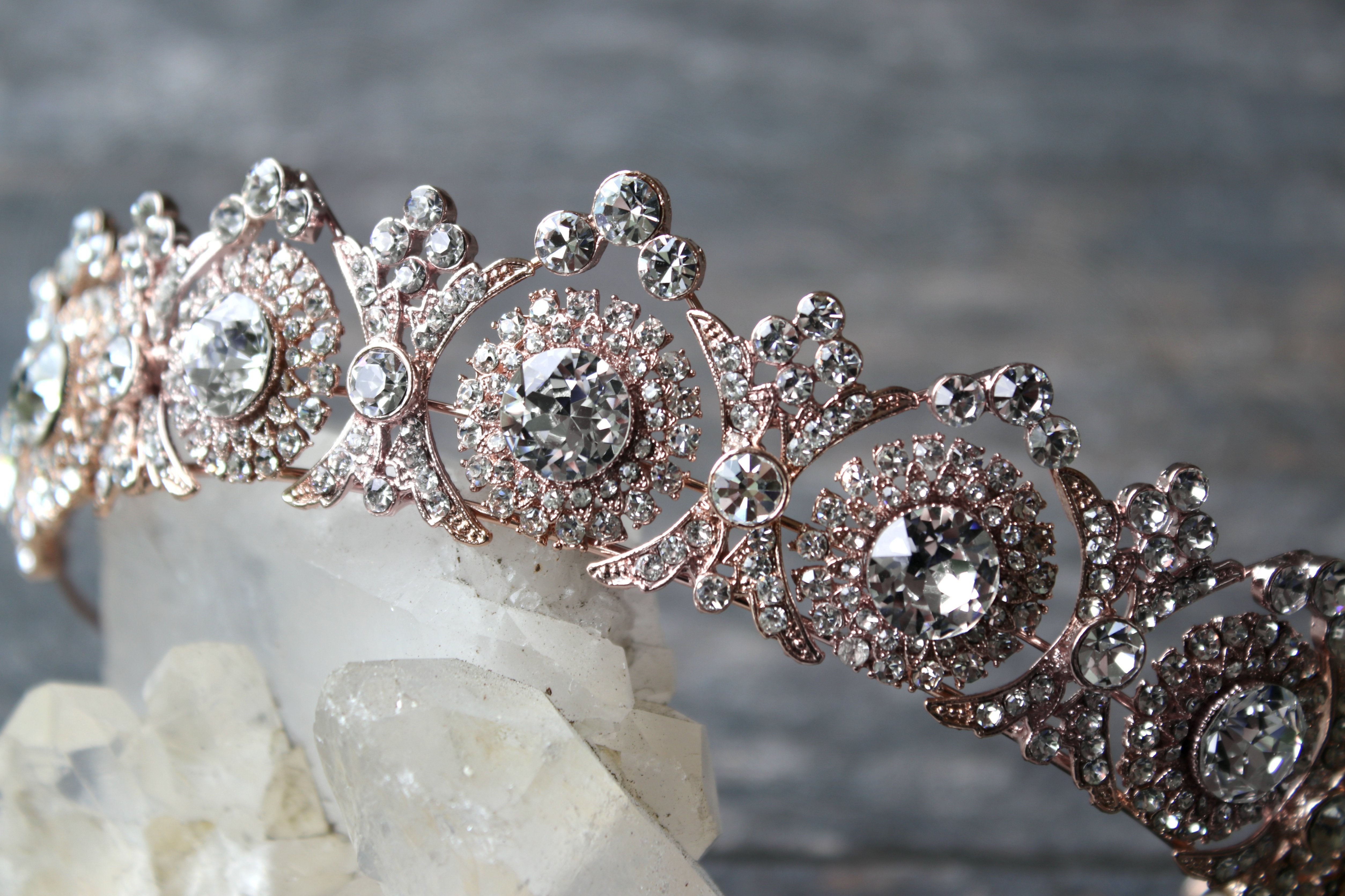 NOBLESSE Rose Gold Swarovski Crystal Wedding Tiara - Elegant Bridal Crown for Bride, Princess, Prom, Quinceañera & Special Occasions