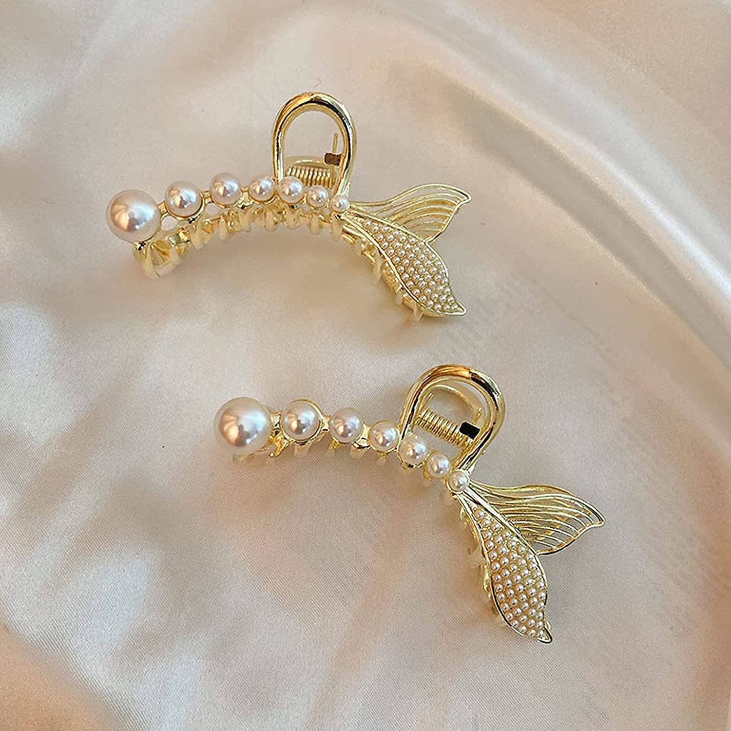 SQUICKLE Large Pearl Hair Claw Clips for Women & Girls - Strong Hold Metal Clips for Thick Long Hair, Diamond Barrettes & Hair Accessories - Perfect for Updos, Ponytails & Everyday Hairstyles