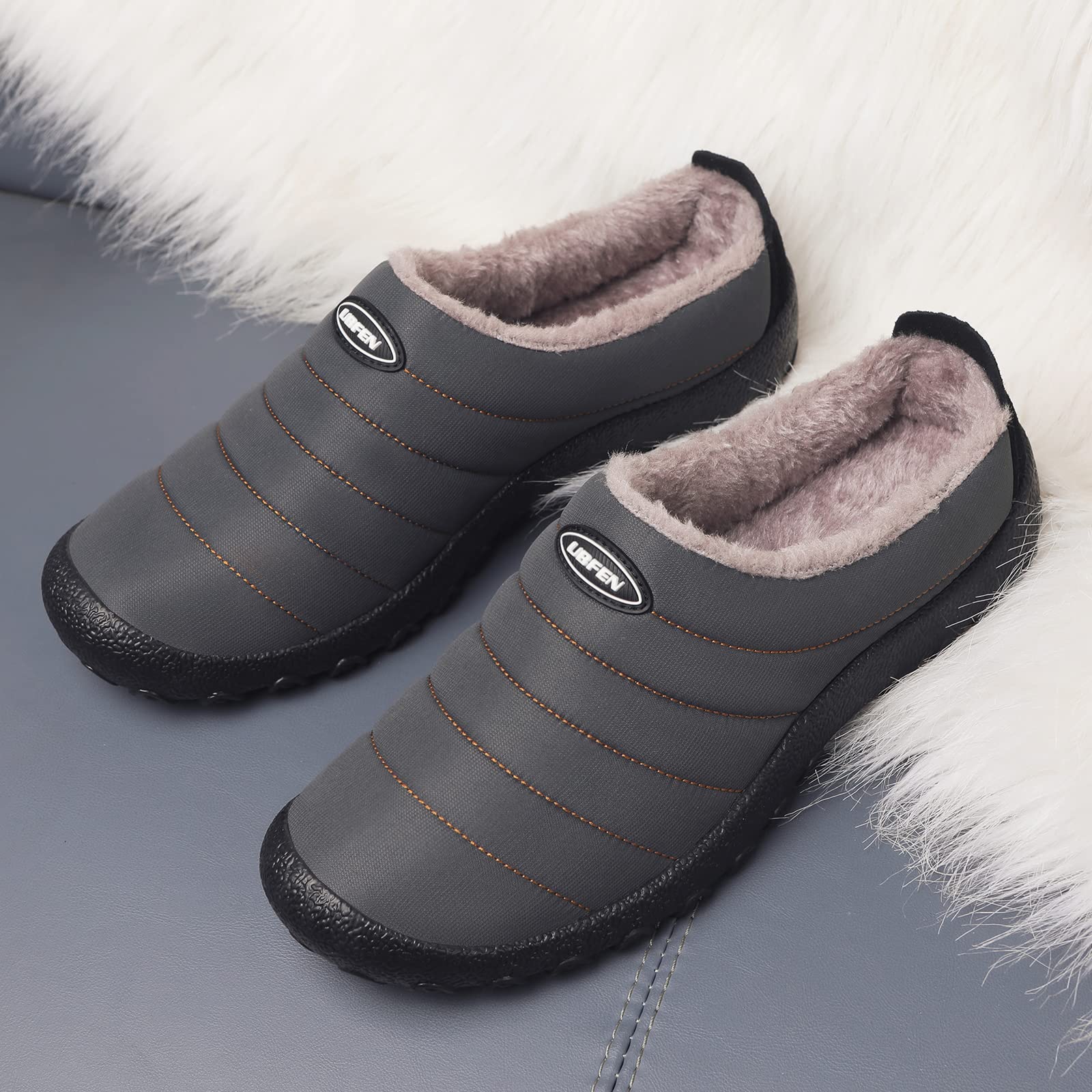 UBFEN Men's & Women's Winter Warm Fuzzy Plush Lined Slippers - Non-Slip Rubber Sole Indoor/Outdoor House Shoes for Cozy Home, Office & Travel Comfort