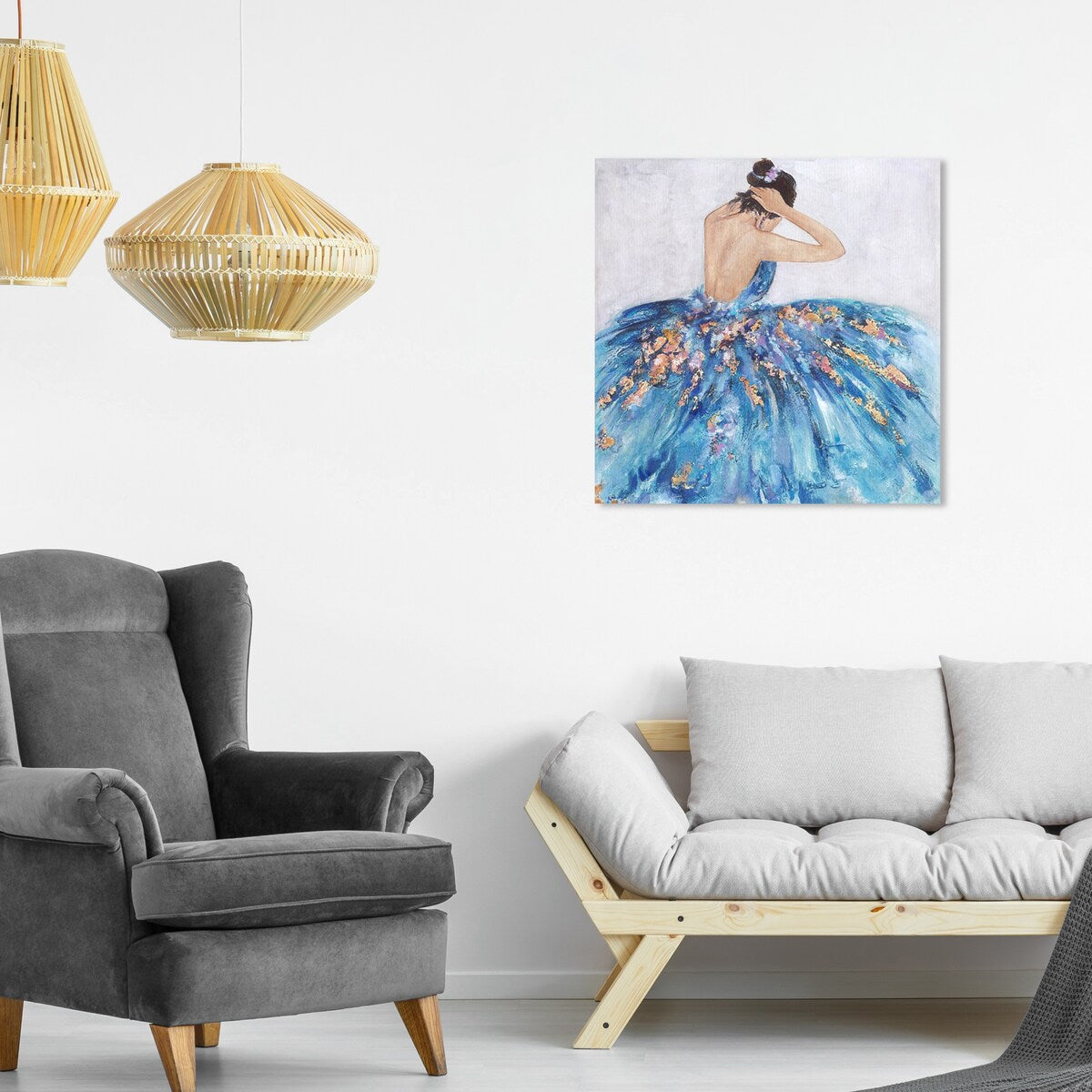Elegant Blue Princess Dress Wall Art - Glamorous Canvas Print for Bedroom Decor | Perfect for Girls' Room, Nursery & Home Aesthetic