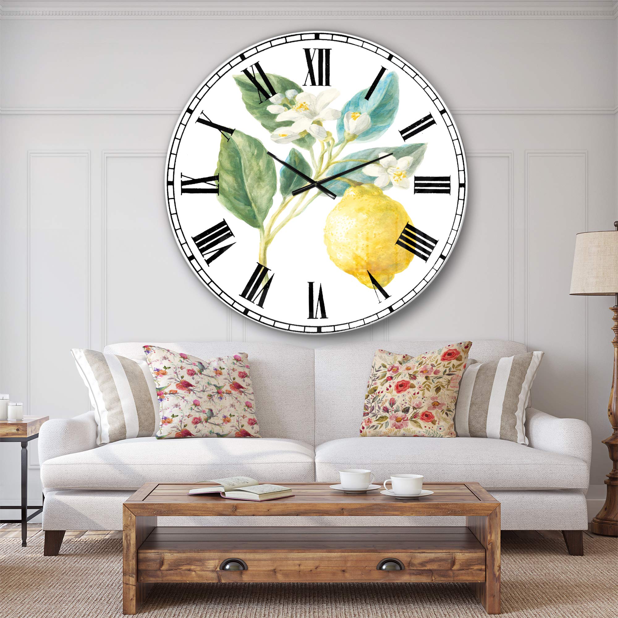Farmhouse Wall Clock with Floursack Lemon Design - Rustic Decor for Home, Bedroom, Bathroom, Office & Living Room | Perfect for Country Style Kitchens & Cozy Reading Nooks