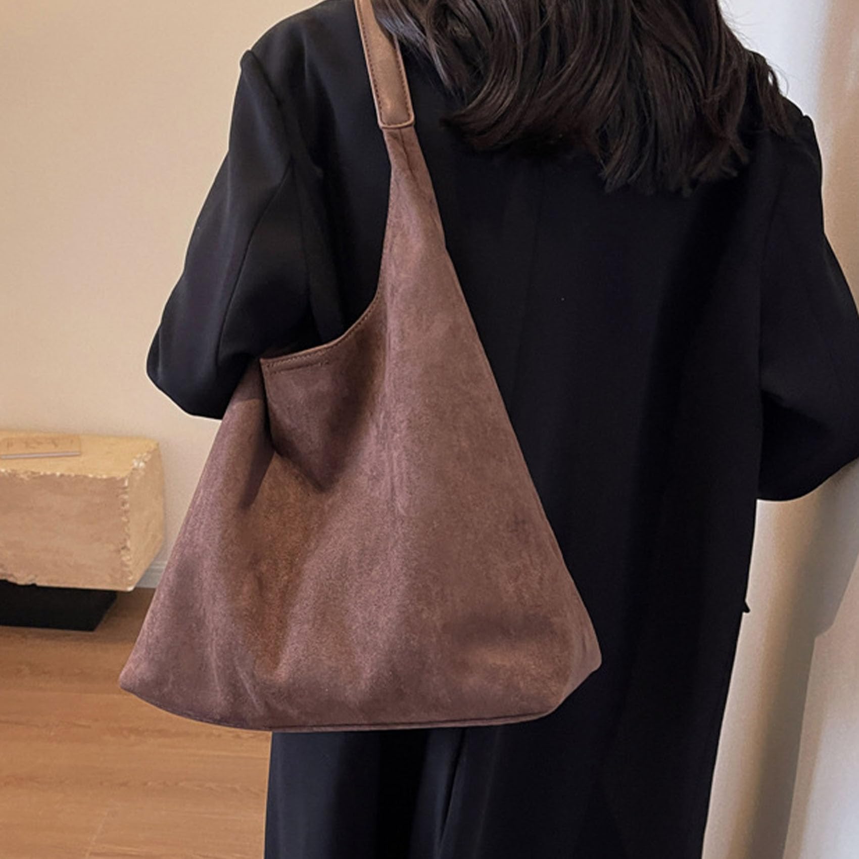 Jeeeun Brown Suede Handbag for Women - Soft Leather Tote Purse with Adjustable Strap, Stylish & Durable Suede Shoulder Bag - Perfect for Work, Travel & Everyday Use