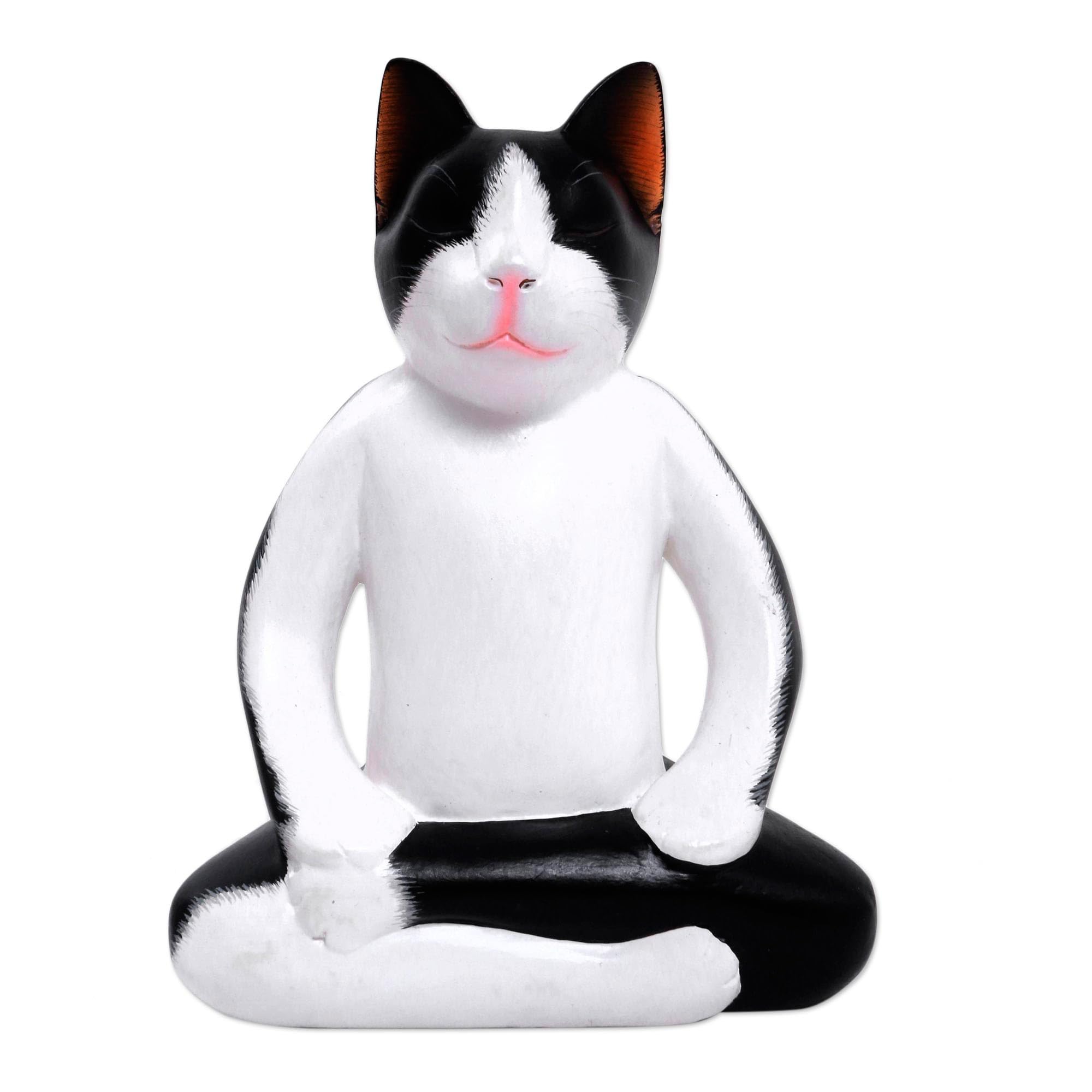 Handmade NOVICA Yoga Cat Wood Statuette - Meditation & Home Decor Gift for Yoga Lovers (Perfect for Yoga Studios, Home Altars & Mindful Living Spaces)