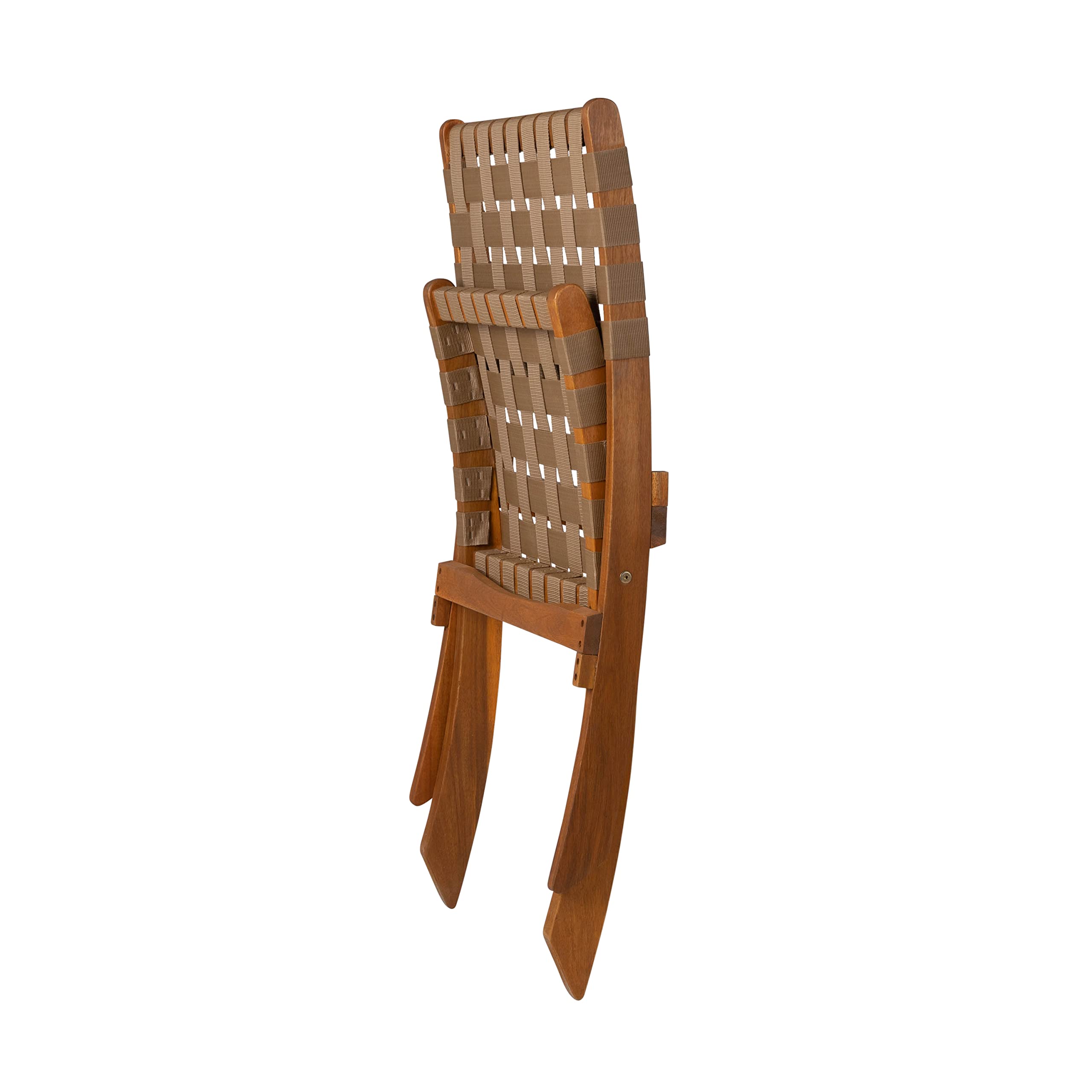 Patio Sense 64098 Sava Indoor Outdoor Folding Chair - Portable Low Profile Acacia Wood Frame with Woven Seat & Back - Perfect for Porch, Garden, Fishing, Camping & Sporting Events - Brown Webbing