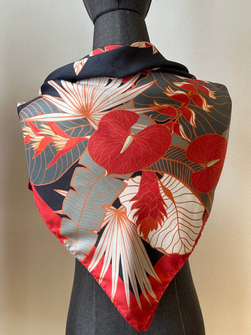 Stylish Tropical Print Silk Scarf for Women - Lightweight Fashion Accessory for Beach Parties, Summer Outfits & Vacation Essentials