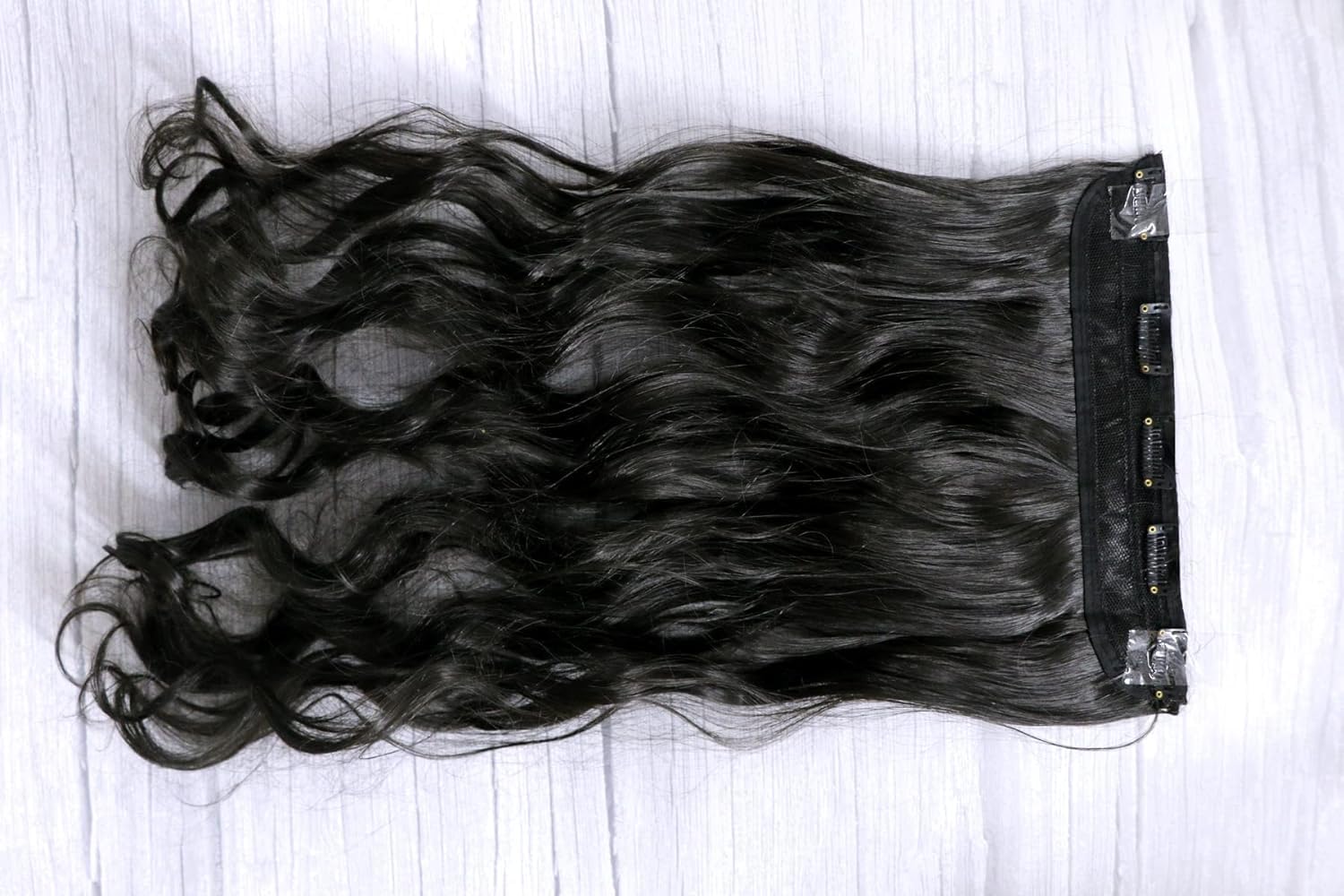 El Cabell Black 5 Clip-in Hair Extensions - Natural Looking Wavy/Curly Human Hair Extensions for Women & Girls - Instant Length & Volume - Perfect for Parties, Weddings & Daily Styling