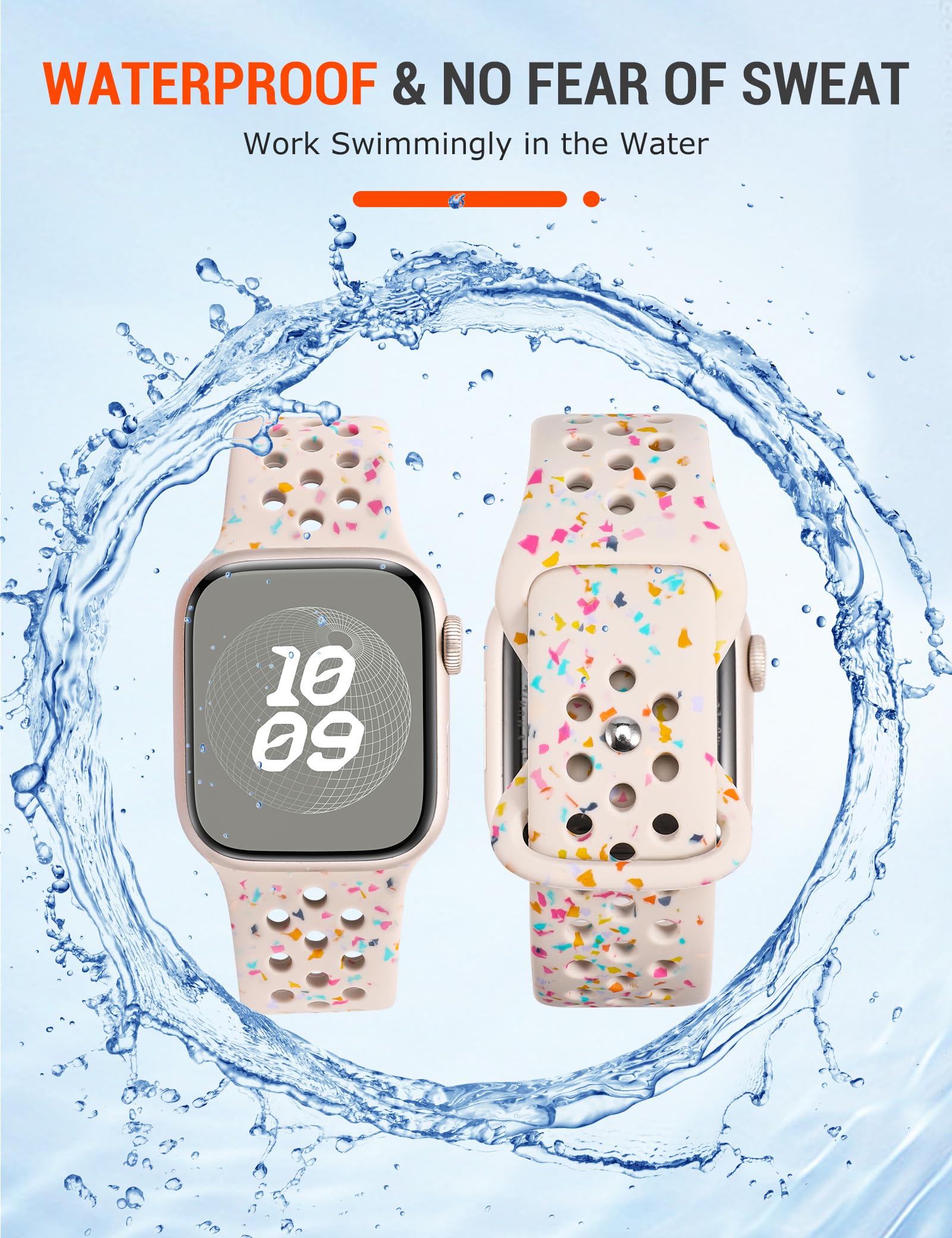 BEEXI Soft Silicone Sport Band for Apple Watch Series 10/9/8/7/6/5/4/3/2/1/SE - Breathable Replacement Strap Compatible with 38mm/40mm/41mm/42mm - Perfect for Running, Gym & Outdoor Activities