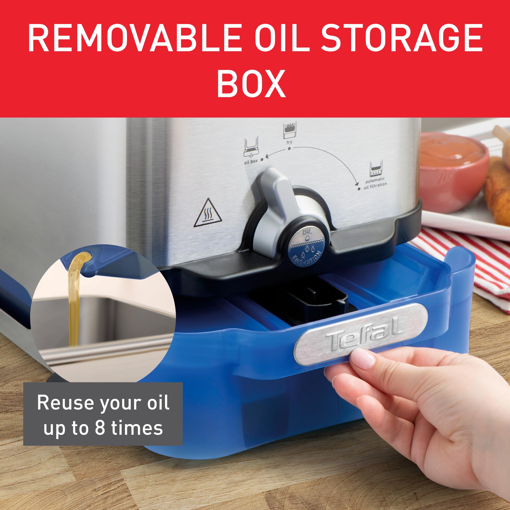 Tefal Oleo Clean Pro Deep Fryer 3.5L with Oil Storage Box - 2300W Stainless Steel Easy-Clean Design for Chips, Fried Chicken & More - Perfect for Family Gatherings & Restaurant-Style Cooking (Grey/Blue)