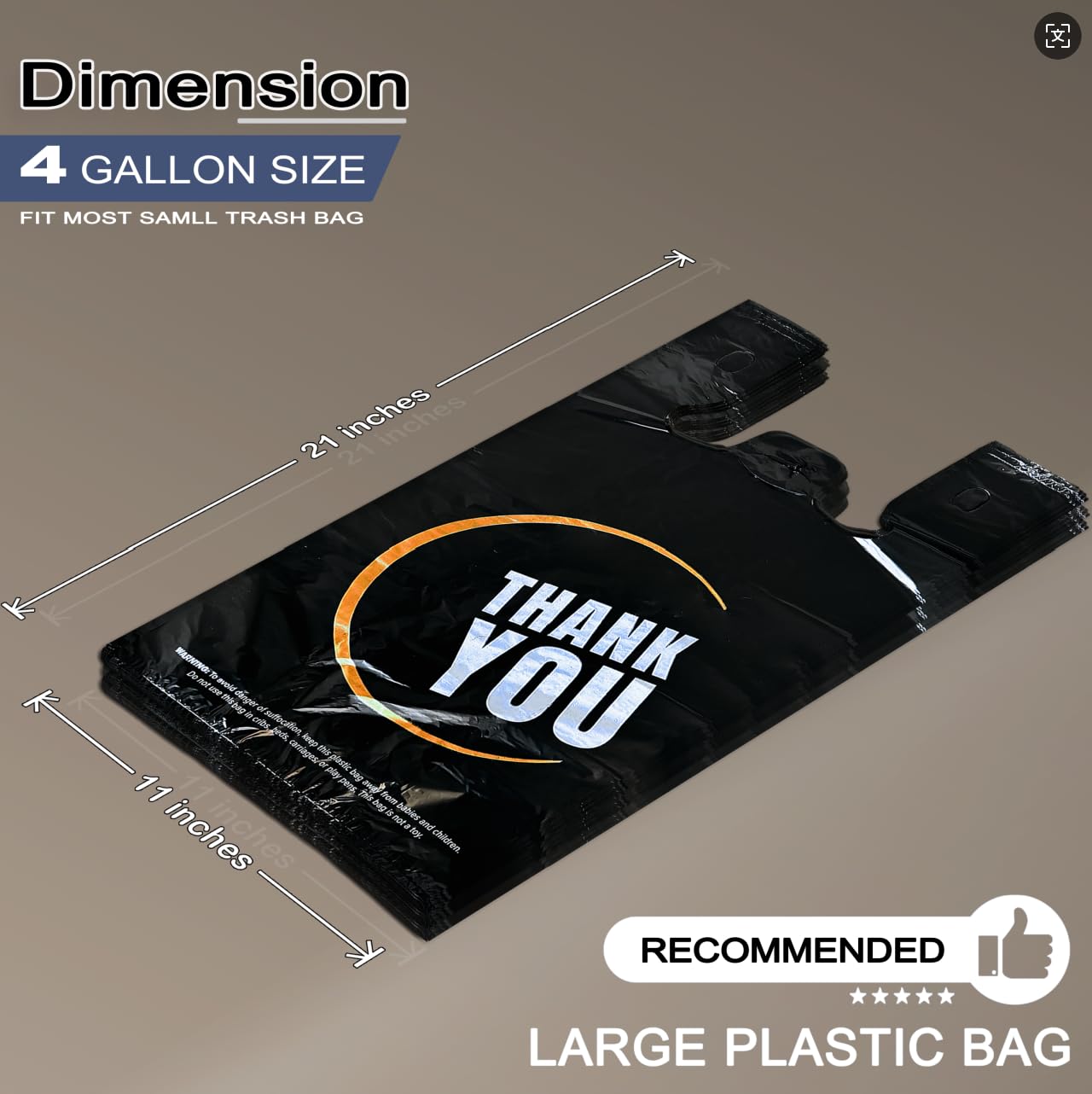 100 Count Black Plastic T-Shirt Bags with Handles - Retail Shopping, Merchandise & Disposable Supermarket Bags - Perfect for Stores, Boutiques & Grocery Shopping