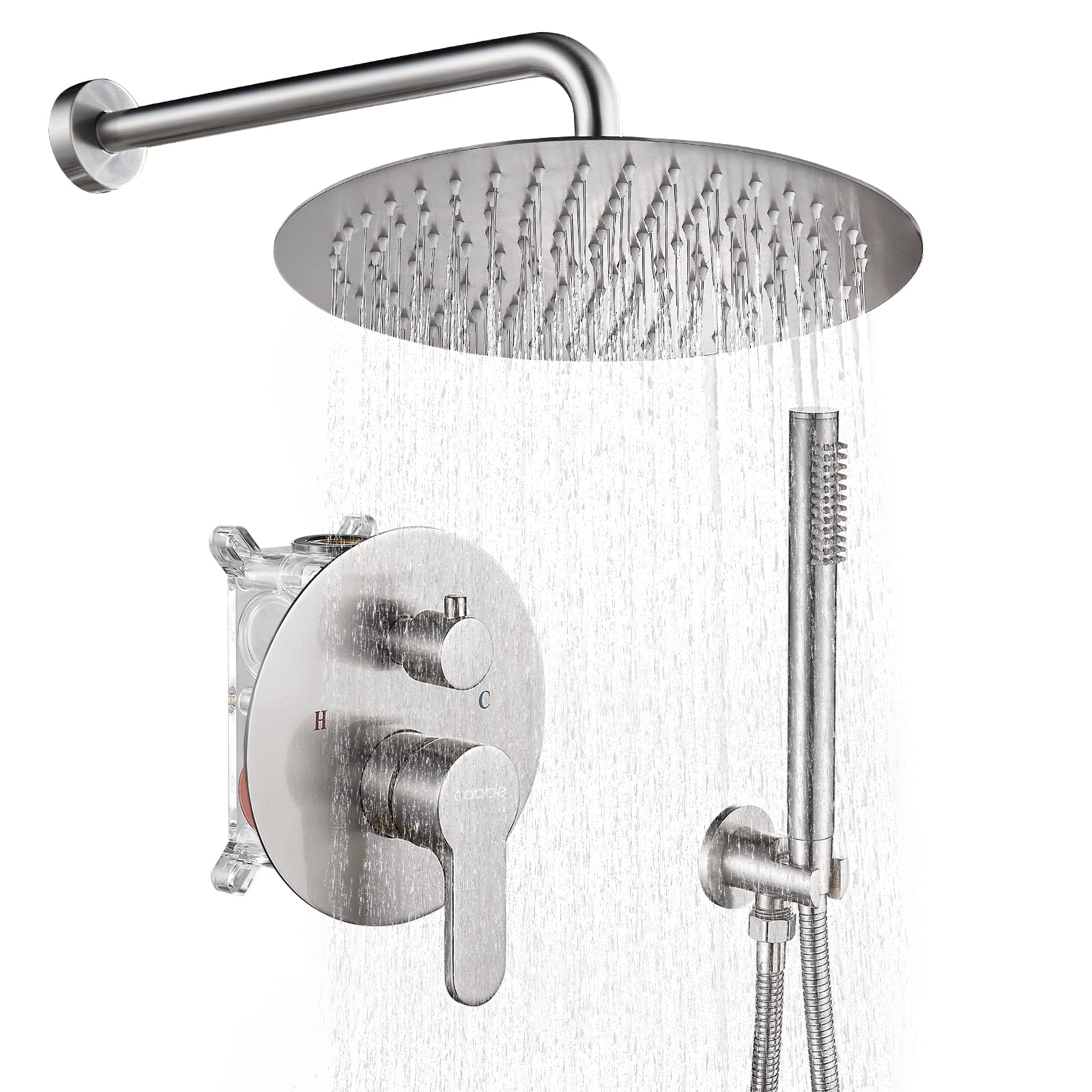 Luxury 12 Inch Rain Shower System Combo Set - Wall Mounted Rainfall Shower Faucet with Valve & Trim Kit in Brushed Nickel - Perfect for Modern Bathroom Renovation & Spa-Like Shower Experience