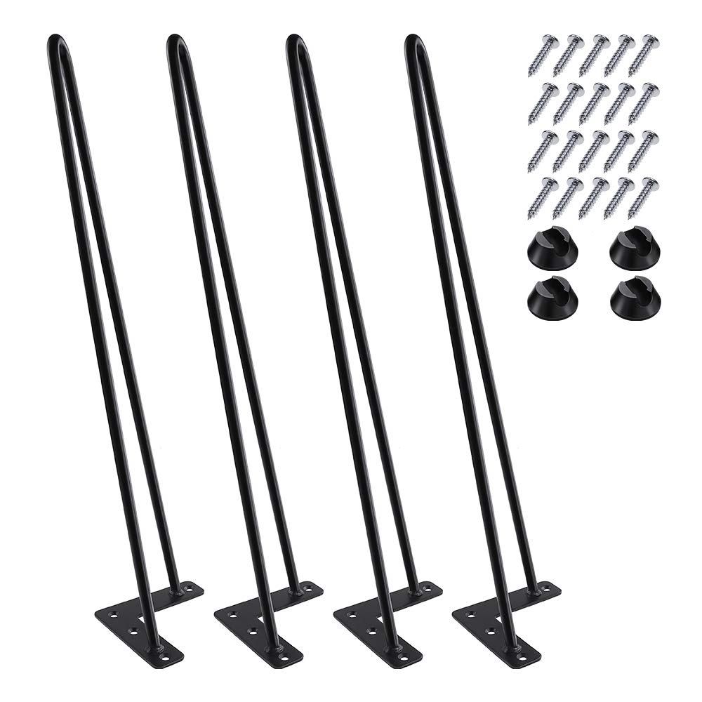 MSOBAIW 20 Inch Black Hairpin Table Legs - Mid Century Modern Style Metal Furniture Legs for DIY Coffee Tables, End Tables, Benches, Chairs & Stools - 3/8