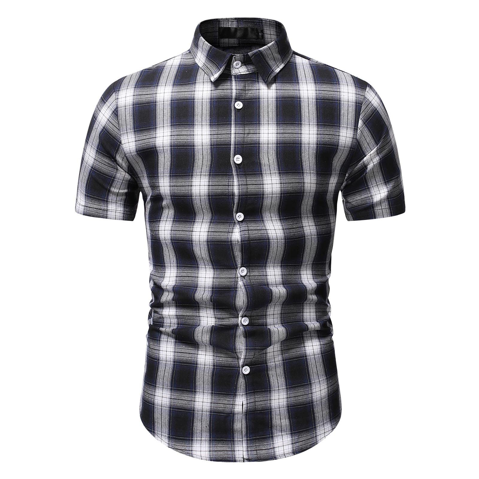Vintage Plaid Printed Men's Short Sleeve Casual Shirt - Stylish Dress Shirt with Tie for Office, Party & Summer Outfits