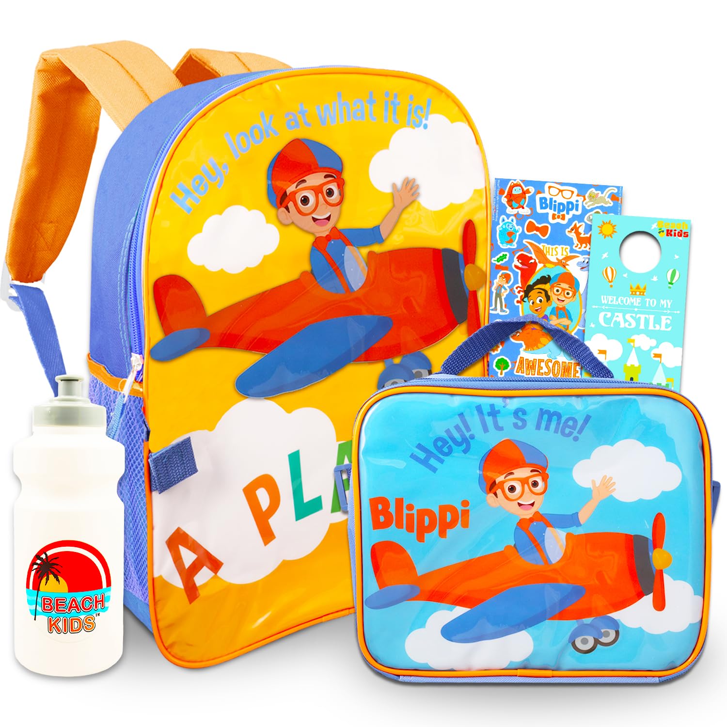 Blippi Backpack and Lunch Set - 5-Piece School Supplies Bundle with 16