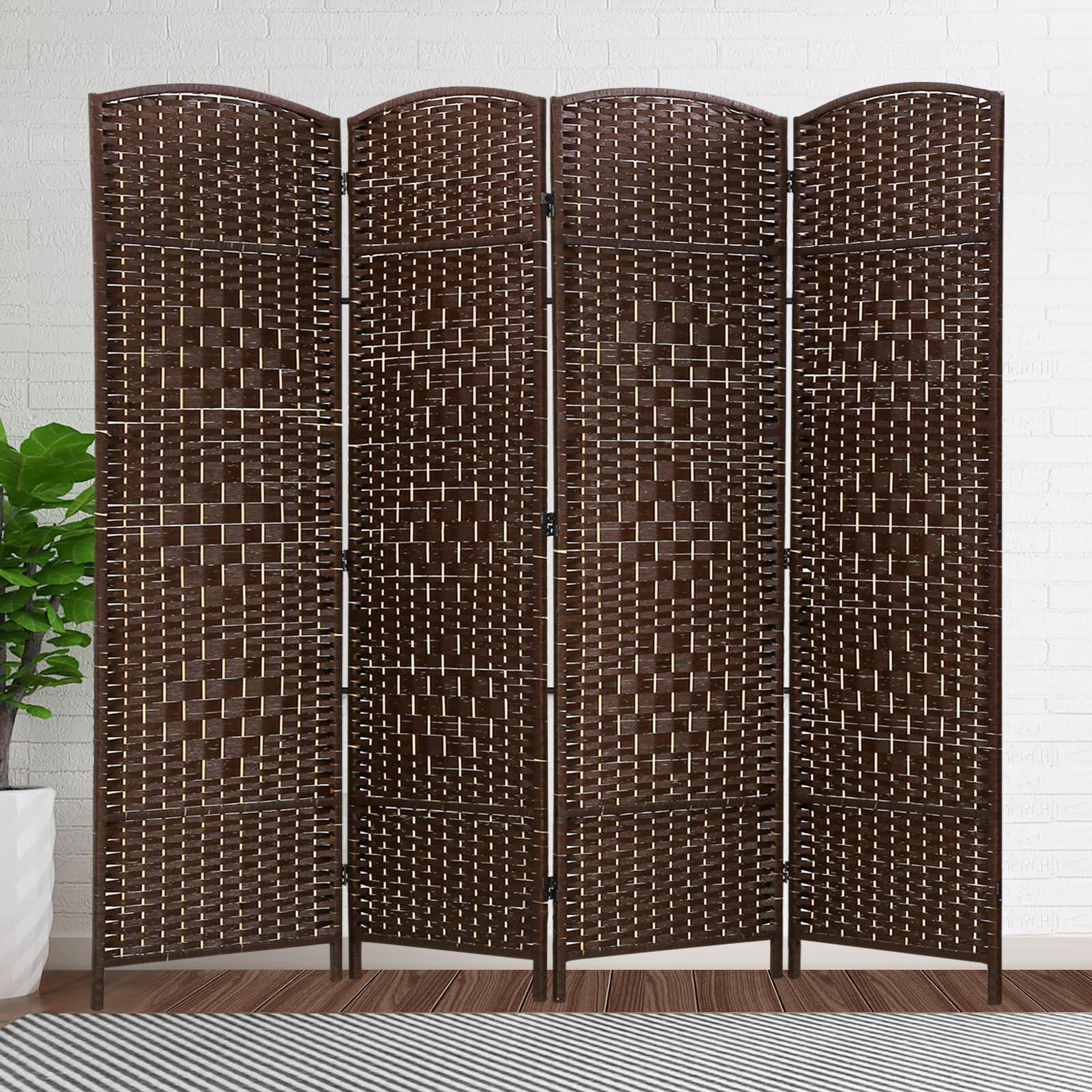 BLKMTY 4-Panel Folding Room Divider Screen - Extra Wide Tall Freestanding Privacy Partition for Living Room, Bedroom, Study - Brown Fiber Space Separator | Perfect for Home Office, Studio, or Event Space Division