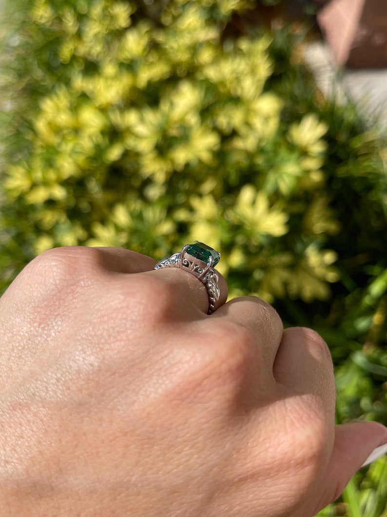 3.59 Carat Natural Emerald Cut Solitaire Vintage Style Platinum Ring for Women - Elegant Engagement, Wedding, Anniversary Gift & Special Occasion Jewelry