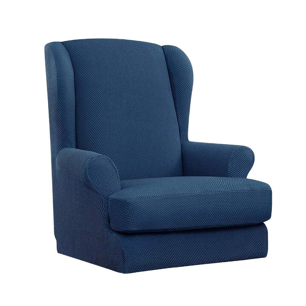 Stretch Sofa Slipcover 2-Piece Set for Wingback Chairs - Soft Fabric Couch Cover Protector in Blue | Perfect for Living Room Furniture Protection & Home Decor Upgrade