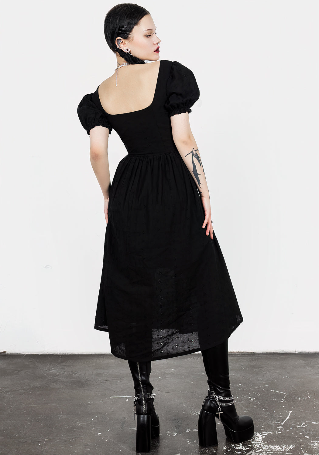 Litha Lace Up Broderie Midi Dress - Elegant Floral Embroidery Summer Dress for Women | Perfect for Weddings, Parties & Beach Vacations